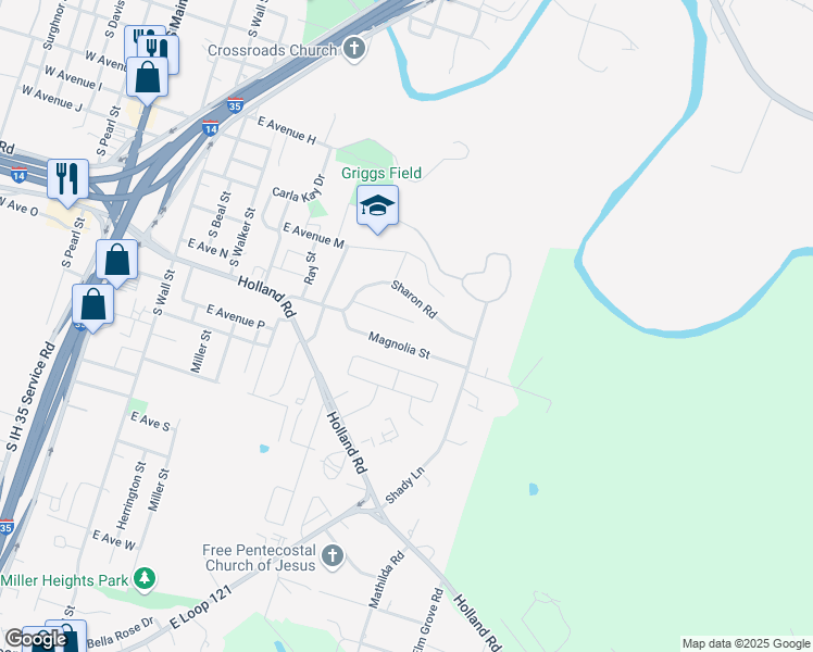 map of restaurants, bars, coffee shops, grocery stores, and more near 1109 East Avenue O in Belton