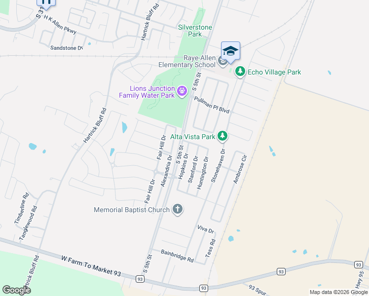map of restaurants, bars, coffee shops, grocery stores, and more near 5723 Hopkins Drive in Temple