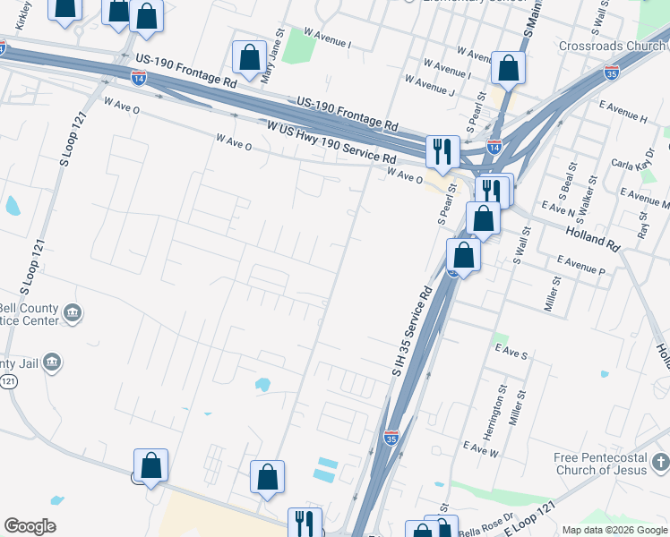 map of restaurants, bars, coffee shops, grocery stores, and more near 1903 South Connell Street in Belton