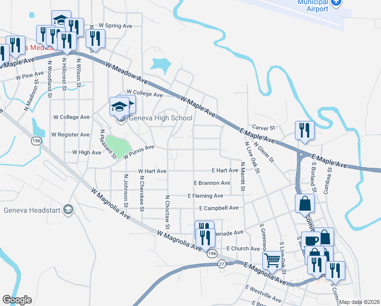 map of restaurants, bars, coffee shops, grocery stores, and more near 400-410 North Morris Street in Geneva