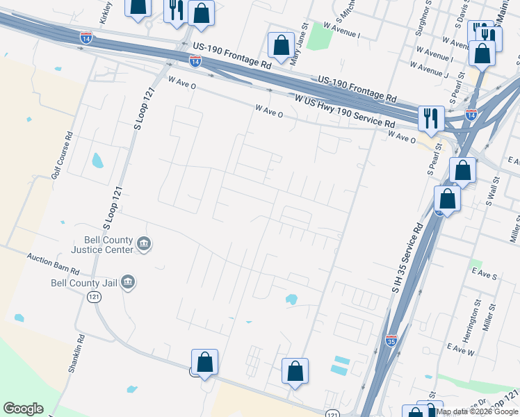 map of restaurants, bars, coffee shops, grocery stores, and more near 2001 North Jefferson Court in Belton