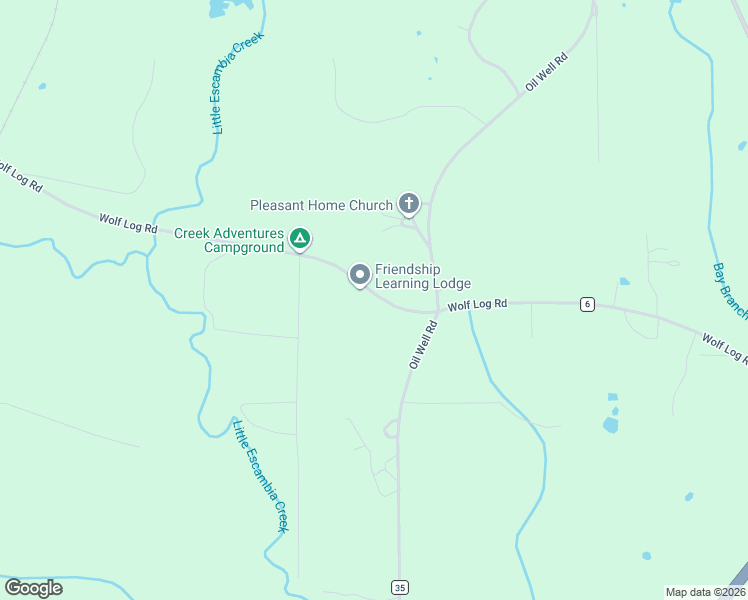 map of restaurants, bars, coffee shops, grocery stores, and more near 2223 Wolf Log Road in Flomaton