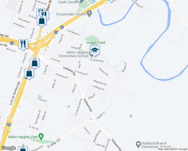 map of restaurants, bars, coffee shops, grocery stores, and more near 1007 East Avenue O in Belton