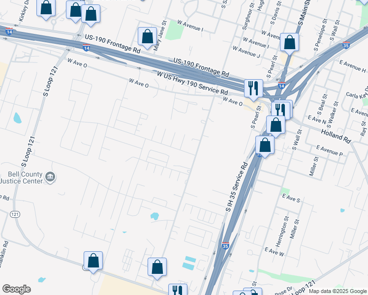 map of restaurants, bars, coffee shops, grocery stores, and more near 1560 Brady Way in Belton