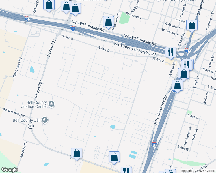 map of restaurants, bars, coffee shops, grocery stores, and more near 1011 Laila Lane in Belton