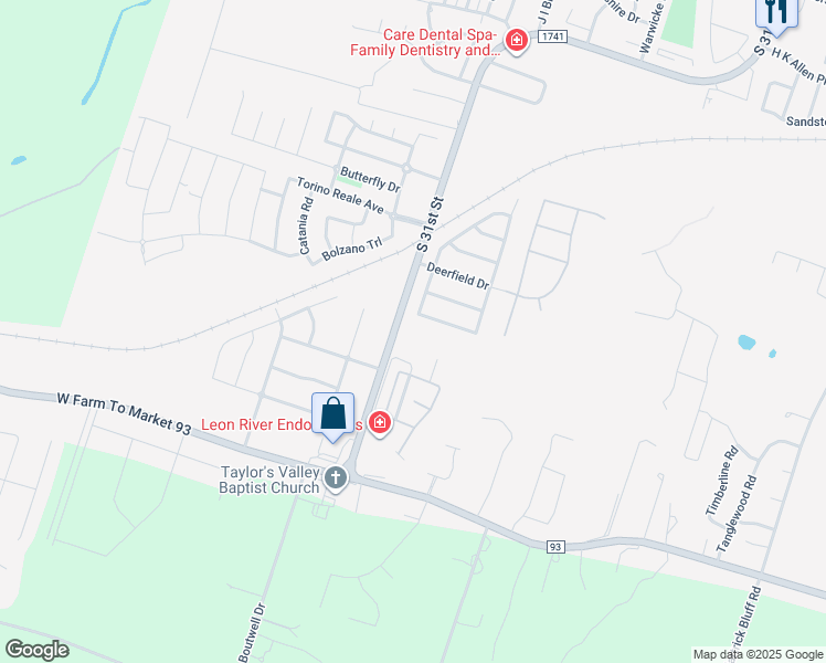 map of restaurants, bars, coffee shops, grocery stores, and more near 6320 South 31st Street in Temple
