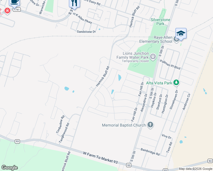 map of restaurants, bars, coffee shops, grocery stores, and more near 5723 Blackstone Drive in Temple