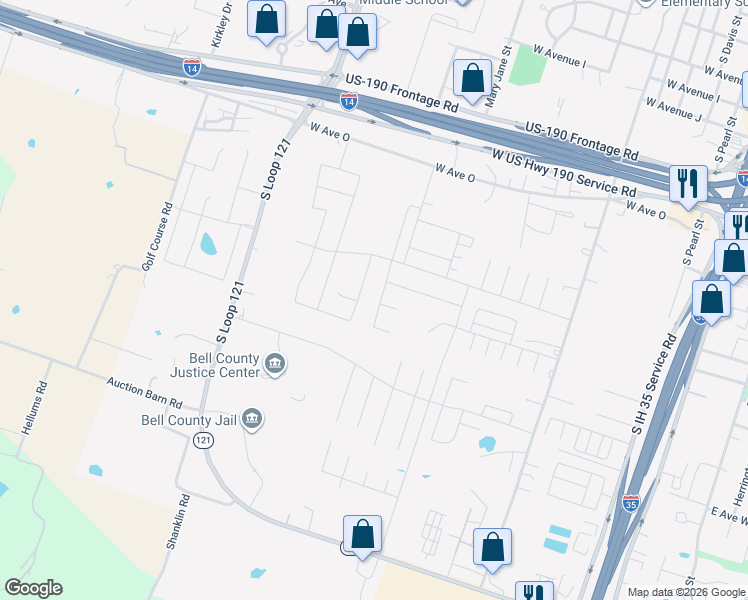 map of restaurants, bars, coffee shops, grocery stores, and more near 2000 North Madison Court in Belton