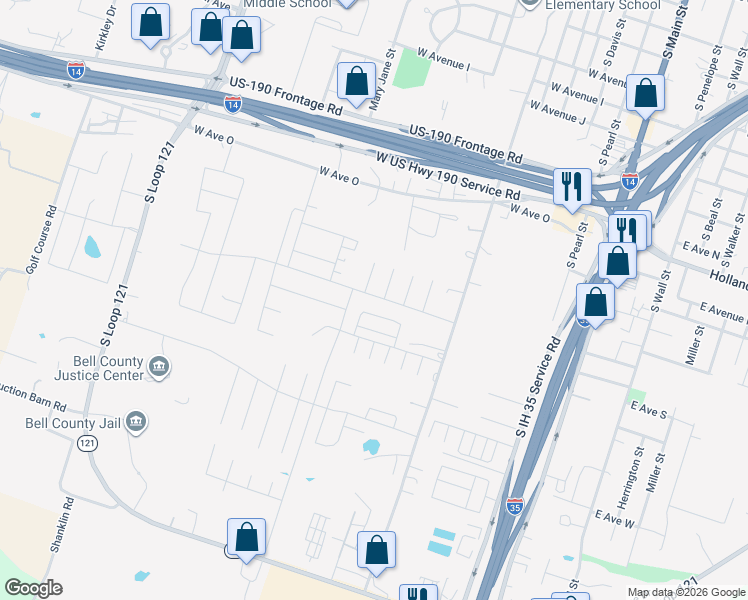 map of restaurants, bars, coffee shops, grocery stores, and more near 1011 Laila Lane in Belton