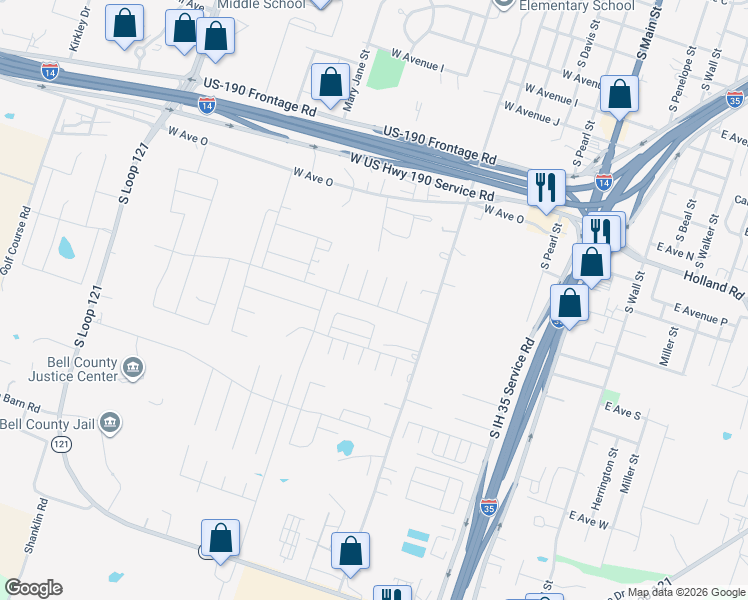map of restaurants, bars, coffee shops, grocery stores, and more near 1575 Vani Court in Belton