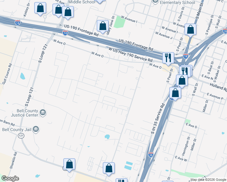 map of restaurants, bars, coffee shops, grocery stores, and more near 1575 Vani Court in Belton