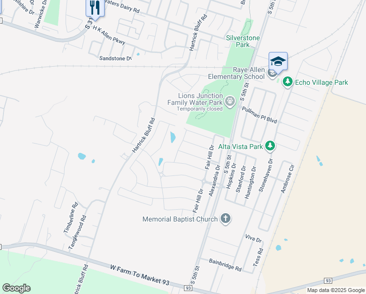 map of restaurants, bars, coffee shops, grocery stores, and more near 5711 Markham Drive in Temple