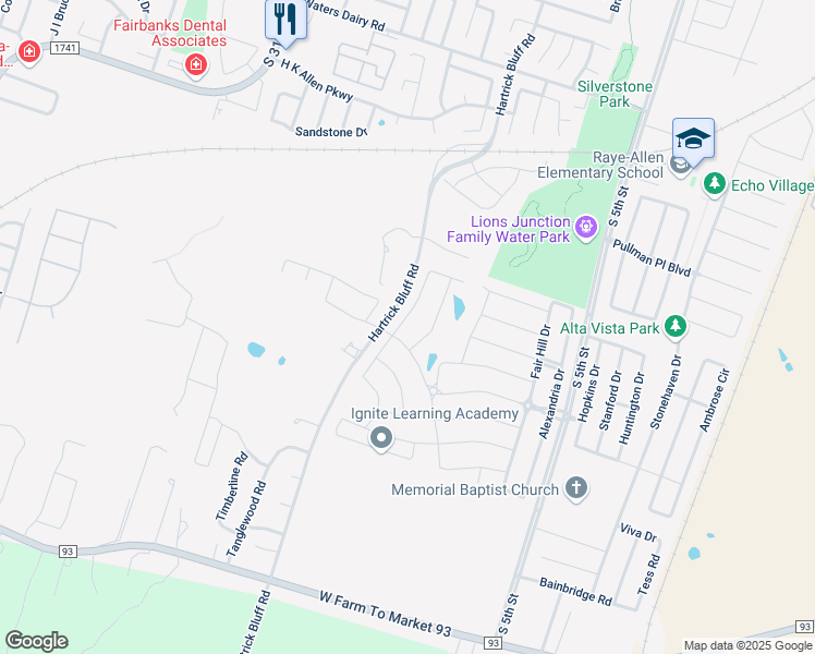 map of restaurants, bars, coffee shops, grocery stores, and more near 5723 Blackstone Drive in Temple