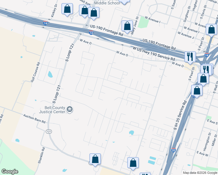 map of restaurants, bars, coffee shops, grocery stores, and more near 2000 Madison Drive in Belton