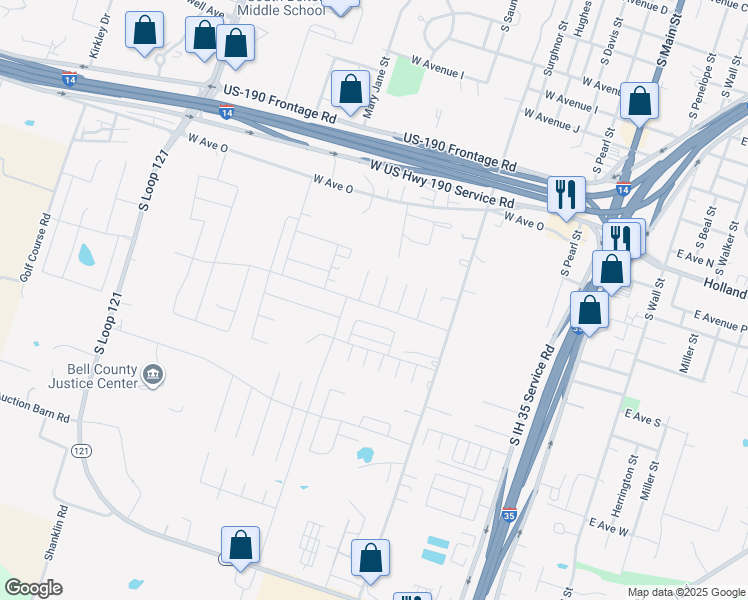 map of restaurants, bars, coffee shops, grocery stores, and more near 1575 Vani Court in Belton