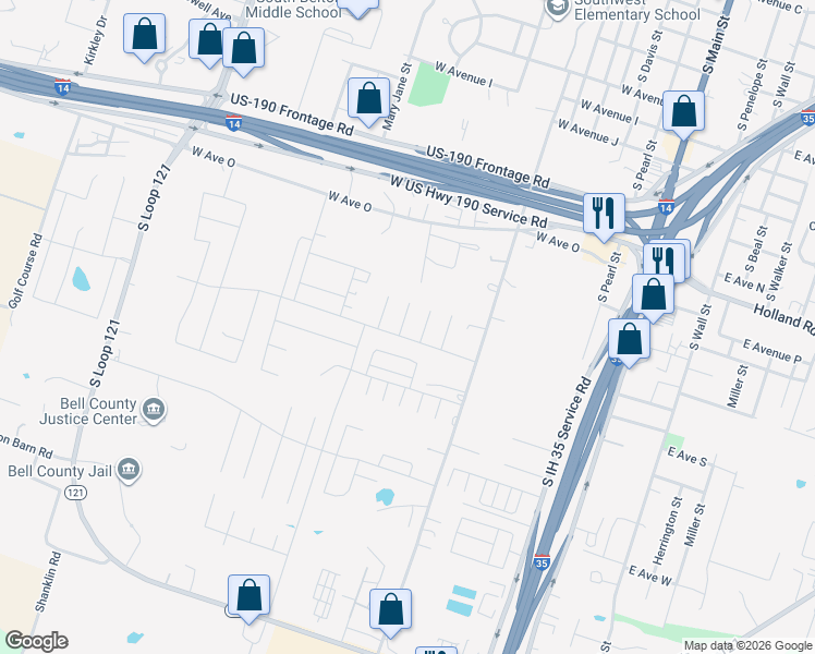 map of restaurants, bars, coffee shops, grocery stores, and more near 1575 Vani Court in Belton