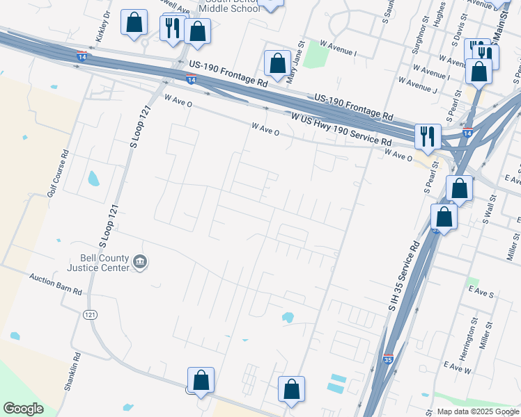 map of restaurants, bars, coffee shops, grocery stores, and more near 1013 Laila Lane in Belton