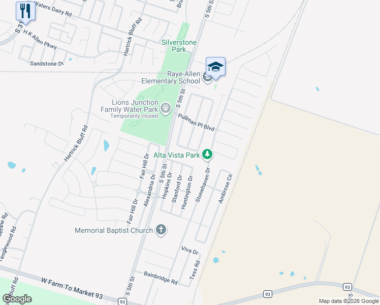 map of restaurants, bars, coffee shops, grocery stores, and more near 103 Echo Village Drive in Temple