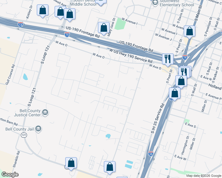 map of restaurants, bars, coffee shops, grocery stores, and more near 1575 Vani Court in Belton