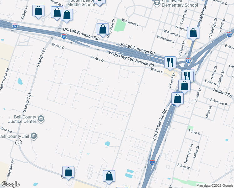map of restaurants, bars, coffee shops, grocery stores, and more near 1562 Chance Court in Belton