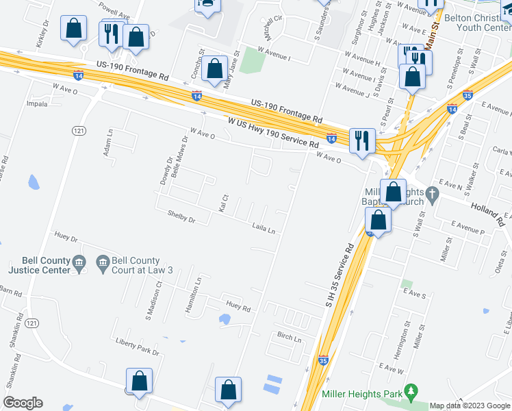 map of restaurants, bars, coffee shops, grocery stores, and more near 1539 Chance Court in Belton