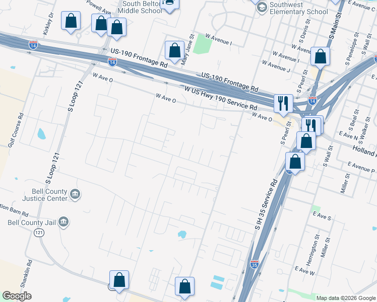 map of restaurants, bars, coffee shops, grocery stores, and more near 1575 Vani Court in Belton
