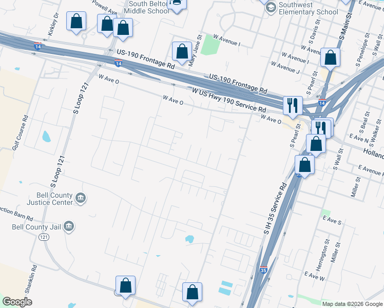 map of restaurants, bars, coffee shops, grocery stores, and more near 1575 Vani Court in Belton