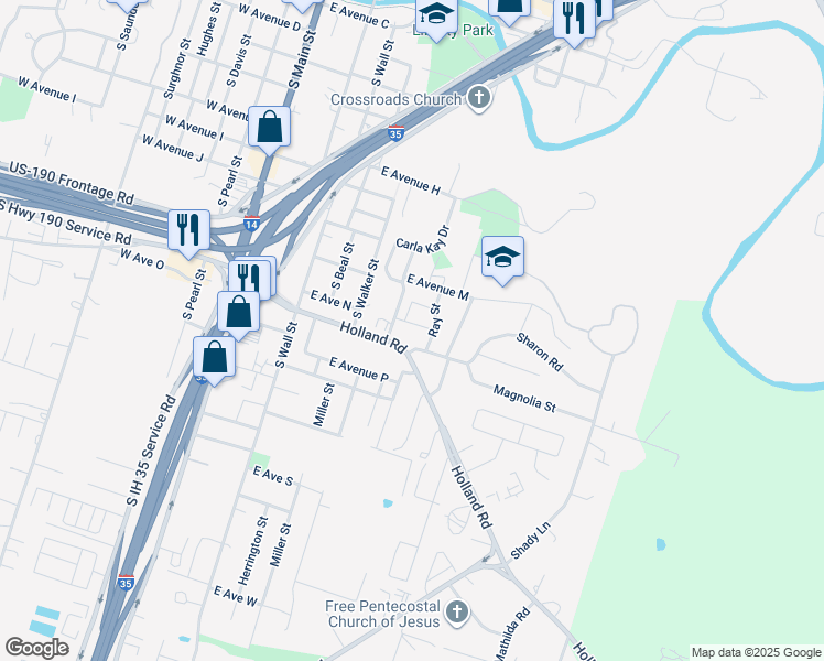 map of restaurants, bars, coffee shops, grocery stores, and more near 720 East Avenue O in Belton
