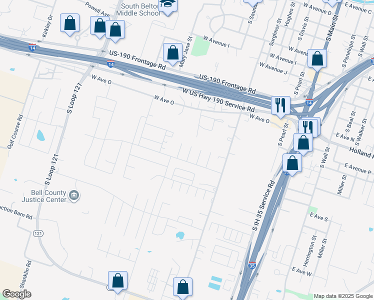 map of restaurants, bars, coffee shops, grocery stores, and more near 1548 Vani Court in Belton
