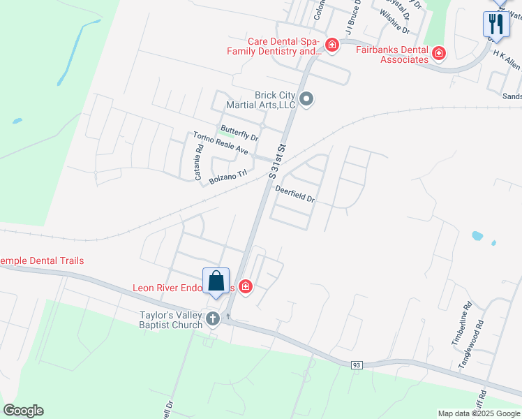 map of restaurants, bars, coffee shops, grocery stores, and more near 6320 South 31st Street in Temple