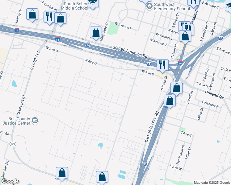 map of restaurants, bars, coffee shops, grocery stores, and more near 1525 Chance Court in Belton