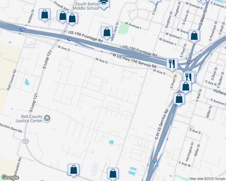 map of restaurants, bars, coffee shops, grocery stores, and more near 1575 Vani Court in Belton