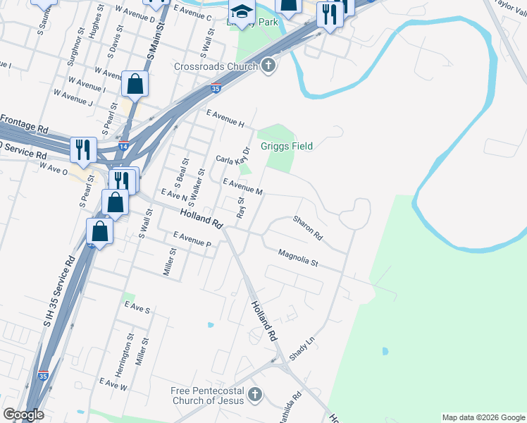 map of restaurants, bars, coffee shops, grocery stores, and more near 1206 Fairway Drive in Belton