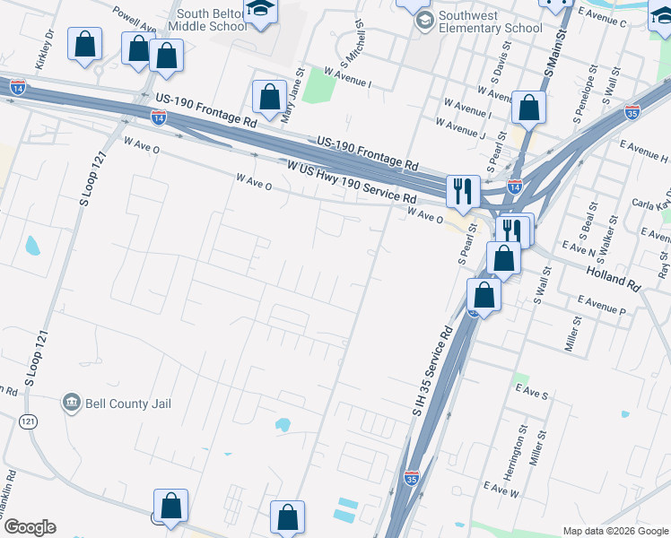 map of restaurants, bars, coffee shops, grocery stores, and more near 1513 Chance Court in Belton