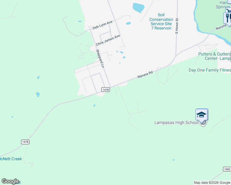 map of restaurants, bars, coffee shops, grocery stores, and more near 1610 Badger Lane in Lampasas