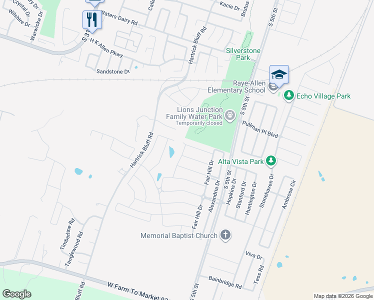 map of restaurants, bars, coffee shops, grocery stores, and more near 602 Westchester Court in Temple