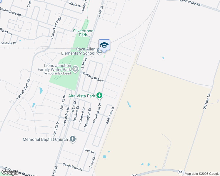 map of restaurants, bars, coffee shops, grocery stores, and more near 105 Pullman Place Boulevard in Temple