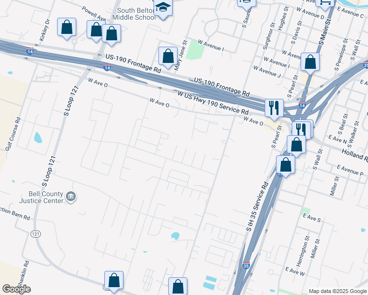 map of restaurants, bars, coffee shops, grocery stores, and more near 1528 Vani Court in Belton