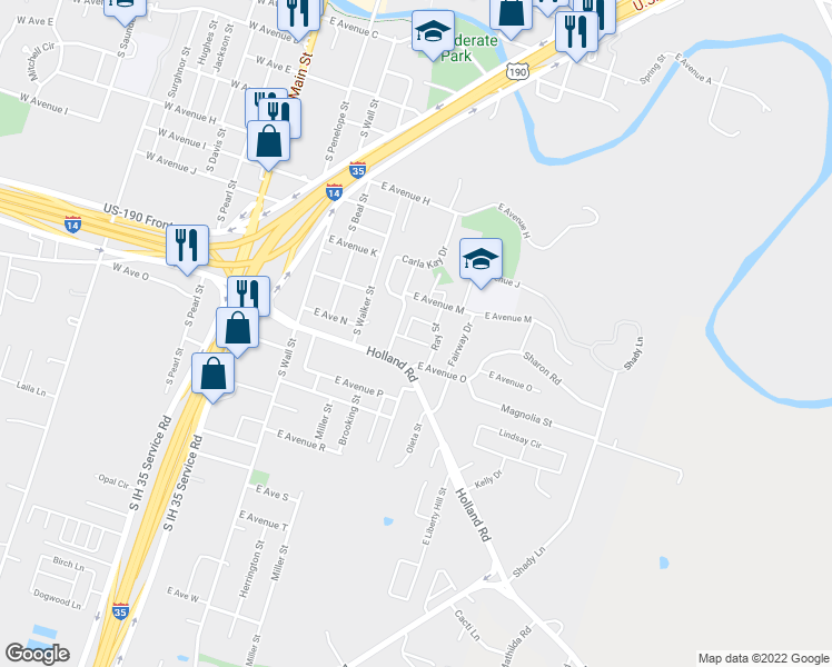 map of restaurants, bars, coffee shops, grocery stores, and more near 724 East Avenue North in Belton