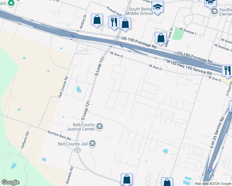 map of restaurants, bars, coffee shops, grocery stores, and more near 1902 Texas 121 Loop in Belton