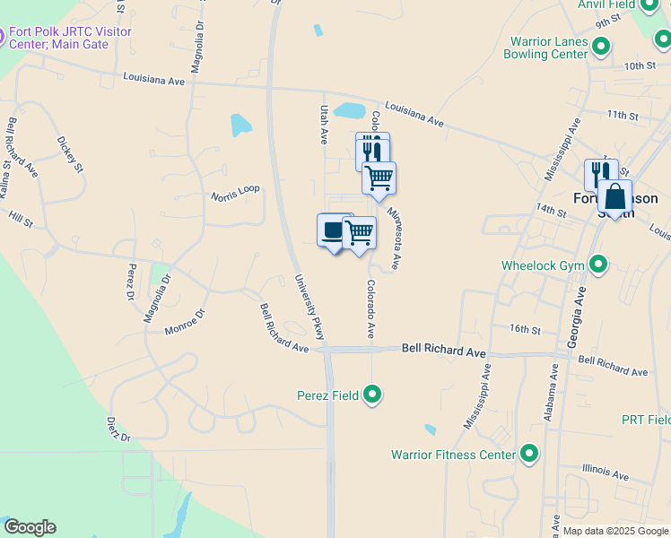 map of restaurants, bars, coffee shops, grocery stores, and more near 7784 Colorado Avenue in Fort Johnson South