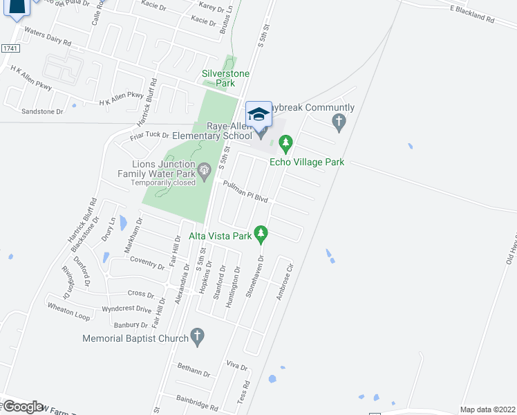 map of restaurants, bars, coffee shops, grocery stores, and more near 5403 Southern Crossing Drive in Temple