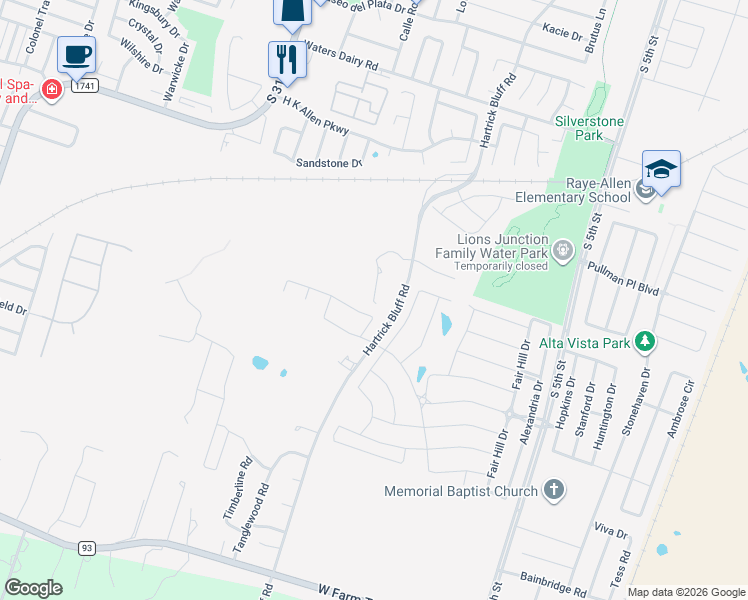 map of restaurants, bars, coffee shops, grocery stores, and more near 5880 Hartrick Bluff Road in Temple