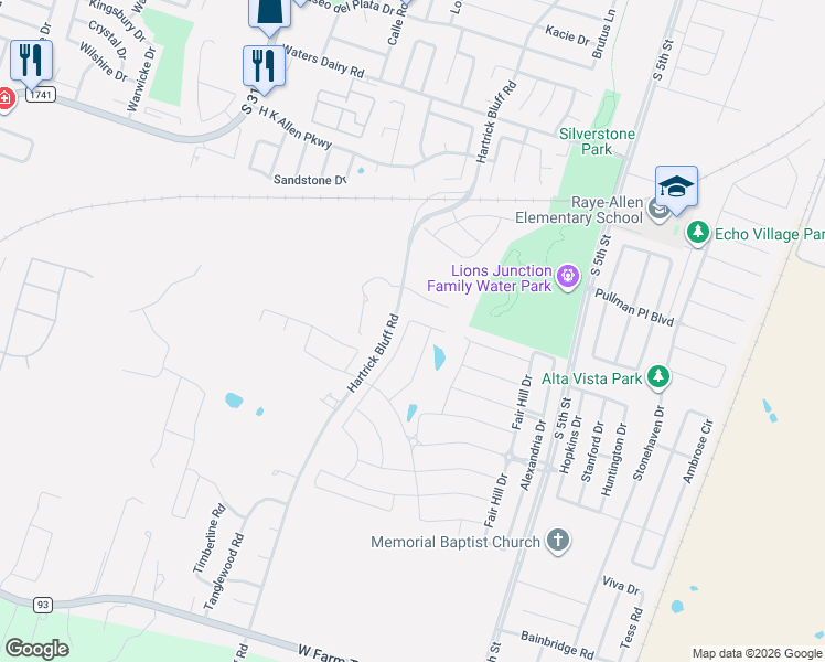 map of restaurants, bars, coffee shops, grocery stores, and more near 5608 Drury Lane in Temple