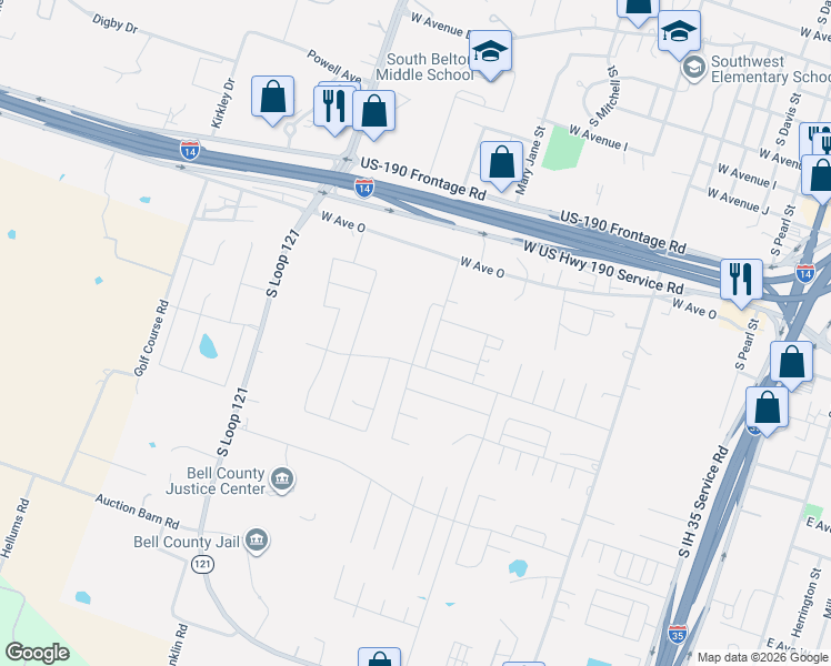 map of restaurants, bars, coffee shops, grocery stores, and more near in Belton