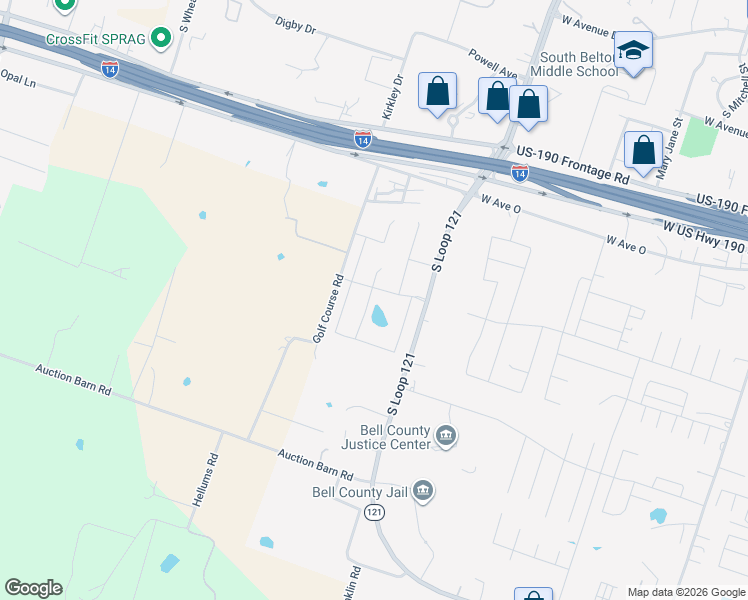 map of restaurants, bars, coffee shops, grocery stores, and more near 2039 Old Golf Course Road in Belton