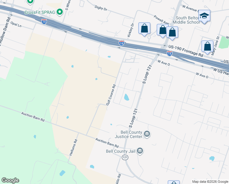 map of restaurants, bars, coffee shops, grocery stores, and more near 2081 Old Golf Course Road in Belton