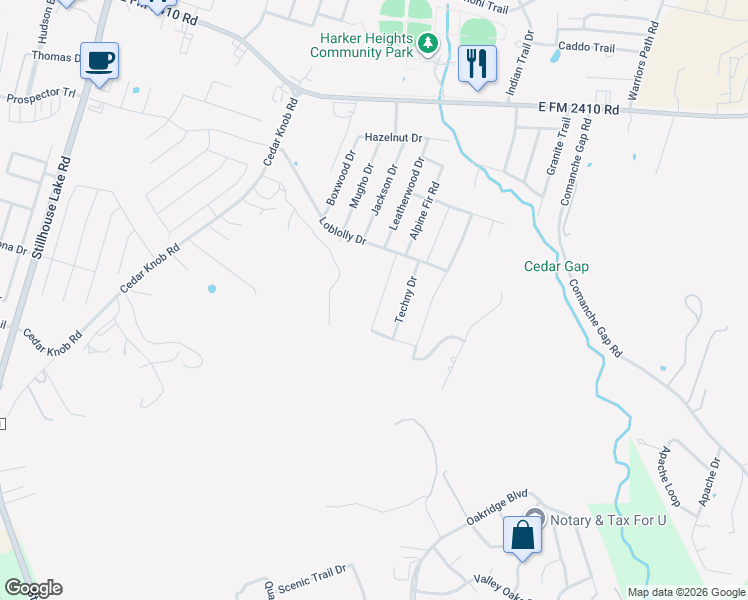 map of restaurants, bars, coffee shops, grocery stores, and more near 2609 Green Giant Drive in Harker Heights
