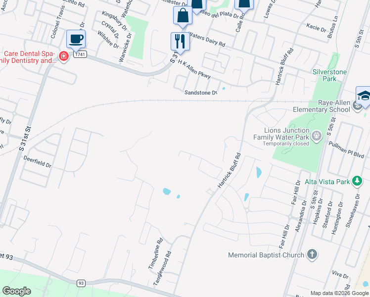 map of restaurants, bars, coffee shops, grocery stores, and more near Fryers Cr in Temple