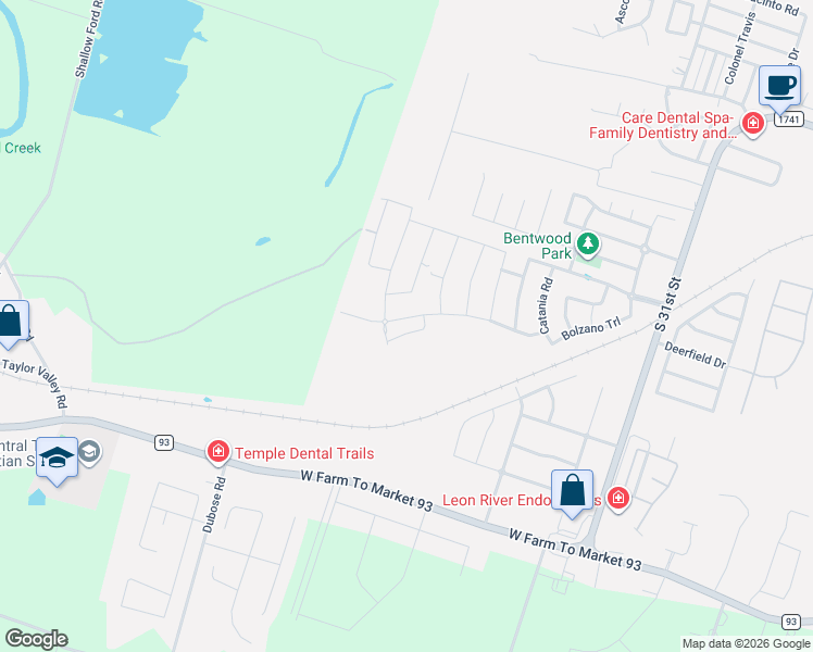 map of restaurants, bars, coffee shops, grocery stores, and more near 5900 South 31st Street in Temple